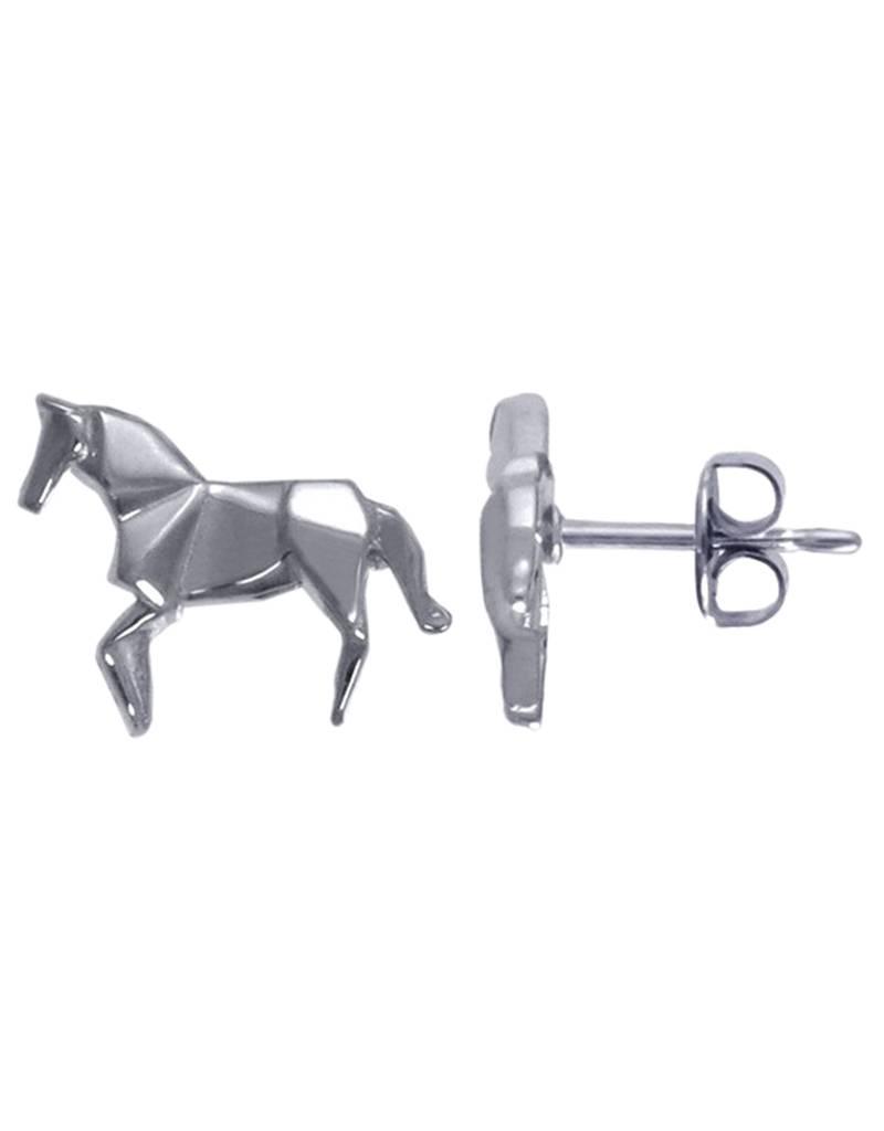 Sterling Silver Origami Horse Stud Earrings 11mm