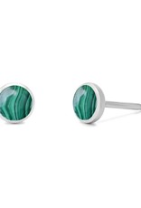 Sterling Silver Round Synthetic Malachite Stud Earrings 6mm