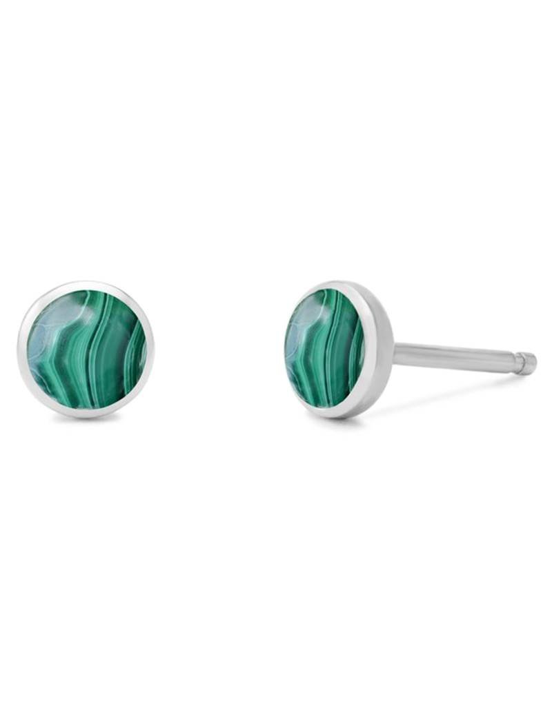 Sterling Silver Round Synthetic Malachite Stud Earrings 6mm