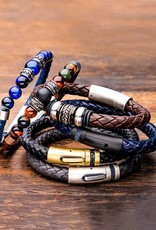 Men's Braided Brown Leather with Black Onyx and Tiger Eye Bead Bracelet 8"