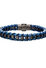 Men's Blue Leather with Gunmetal Stainless Steel Bracelet 8.25"