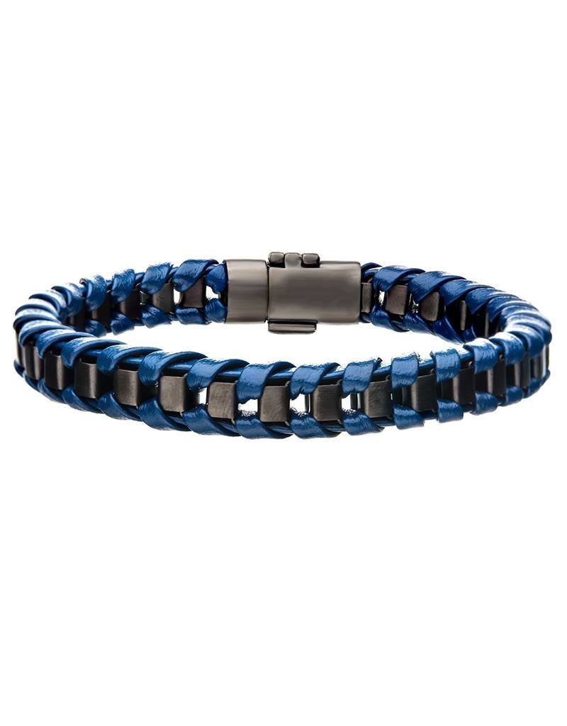 Men's Blue Leather with Gunmetal Stainless Steel Bracelet 8.25"