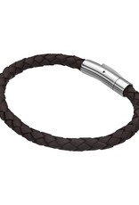 Men's Stainless Steel Dark Brown Braided Leather Bracelet 8.5"