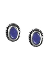 Sterling Silver Oval Synthetic Lapis Stud Earrings 6mm