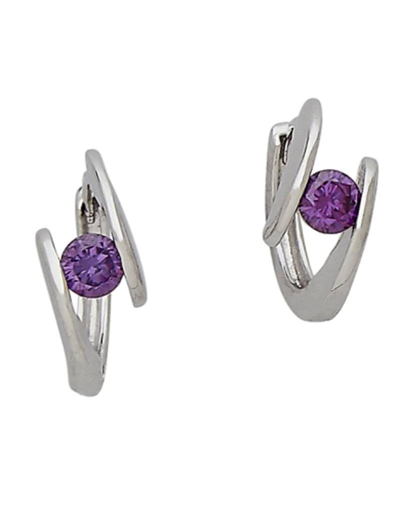 Purple CZ Huggie Earrings 14mm