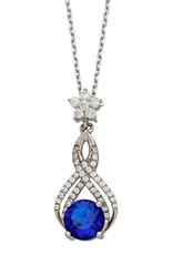 Sterling Silver Twist Blue Cubic Zirconia Necklace 18"