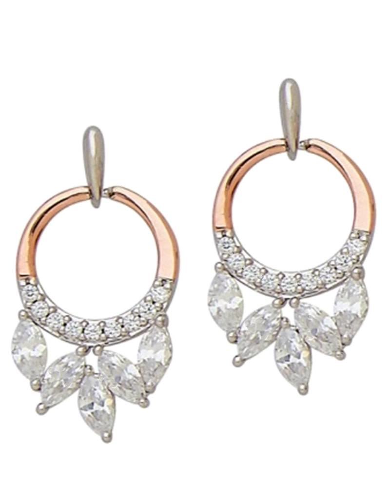 Sterling Silver Circle Marquise Cubic Zirconia Post Earrings with 14k Rose Gold Vermeil Finish 20mm