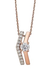 Sterling Silver Double Angled Line Cubic Zirconia Necklace with 14k Rose Gold Vermeil Finish 18"