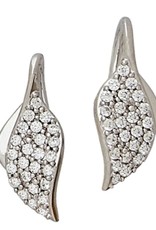 Sterling Silver Leaf Design Pave Cubic Zirconia Post Earrings 15mm