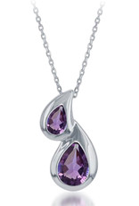 Sterling Silver Teardrops Amethyst Necklace 18"