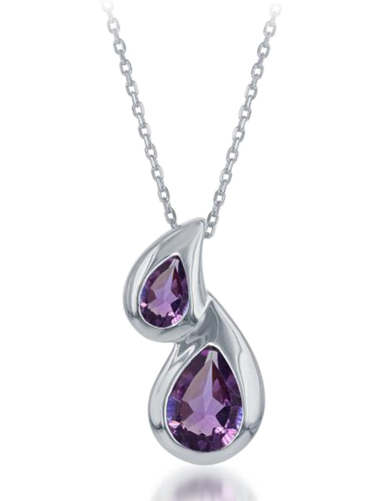 Sterling Silver Teardrops Amethyst Necklace 18"
