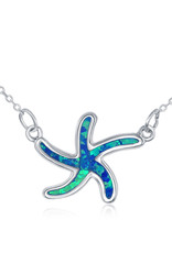 Sterling Silver Starfish with Synthetic Blue Opal Choker Necklace 12"+4"