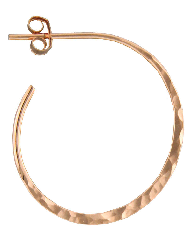 14k Rose Gold-Filled 3/4 Hoop Flat Hammered Post Earrings 24mm