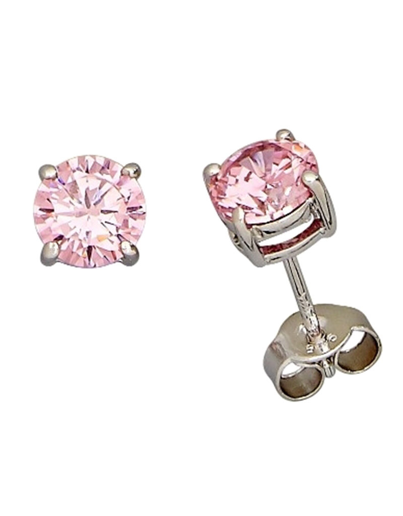 Sterling Silver Round Pink Cubic Zirconia Stud Earrings 6mm