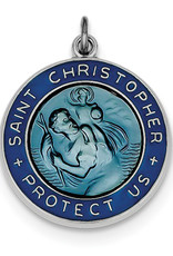 Sterling Silver St. Christopher Pendant with Blue Enamel Finish 20mm