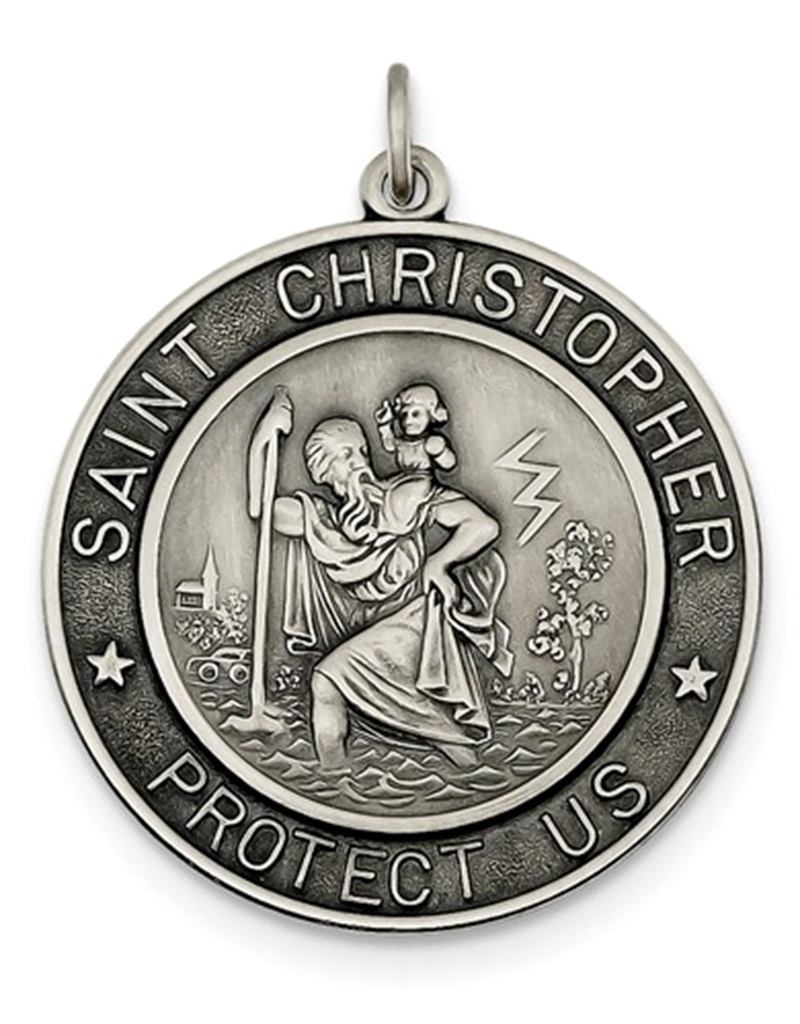 Silver st christopher necklace engraved Clearance