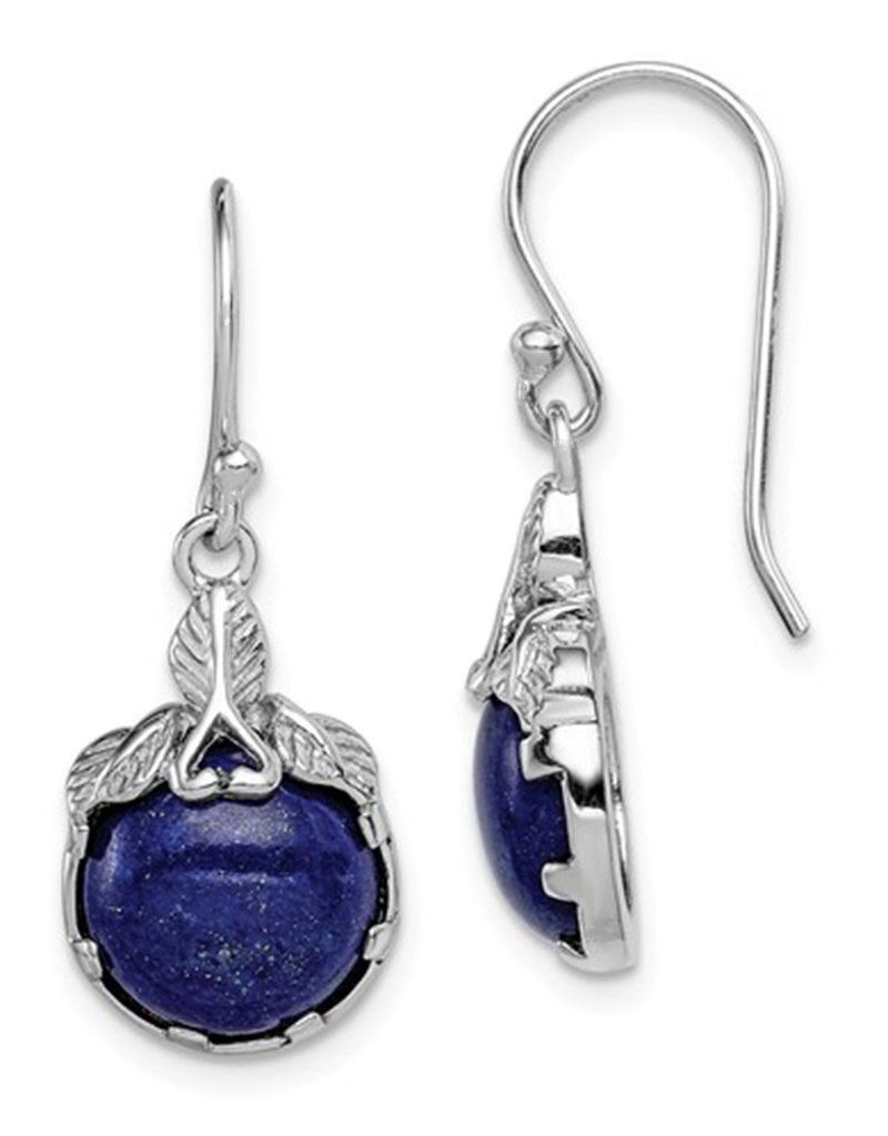 Sterling Silver Round Lapis Earrings 16mm