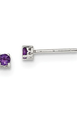 Sterling Silver Round Amethyst Stud Earrings 3mm