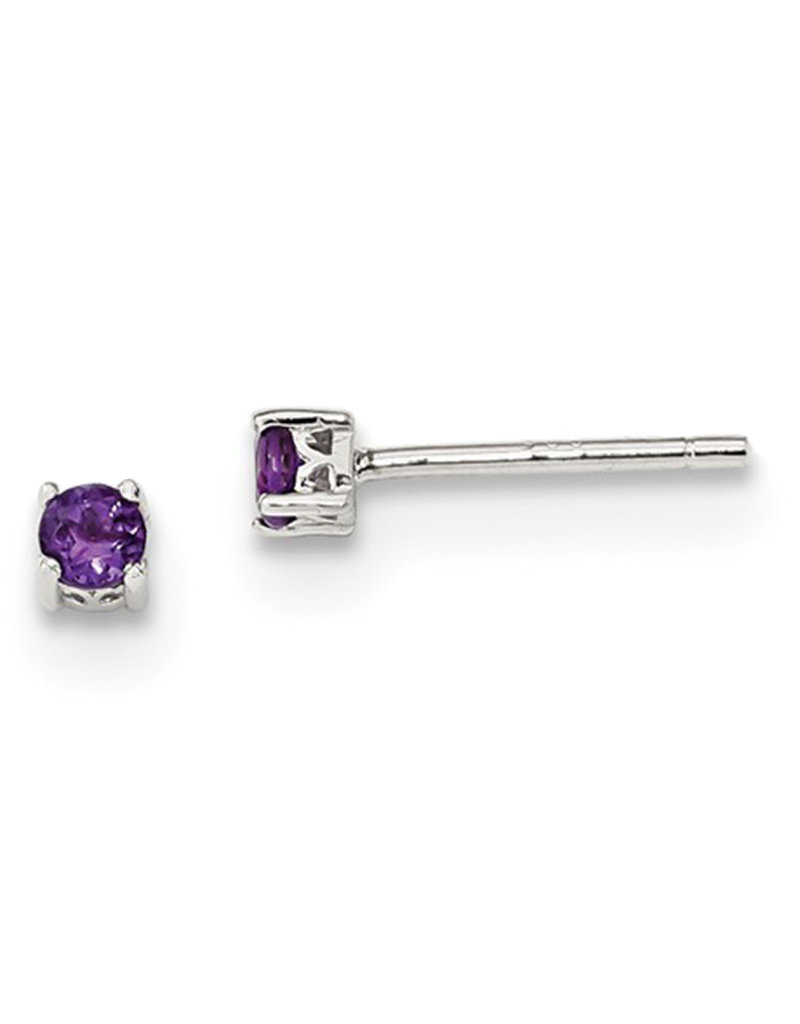 Sterling Silver Round Amethyst Stud Earrings 3mm
