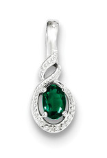 Sterling Silver Oval Created Emerald Necklace 18"