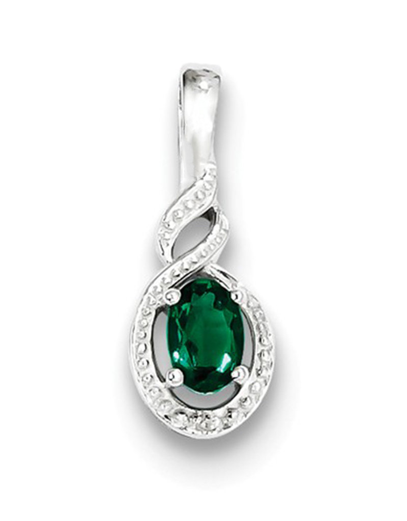 Sterling Silver Oval Created Emerald Necklace 18"