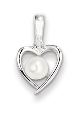 Sterling Silver Heart Pearl and Diamond Necklace 18" (Chain Included)