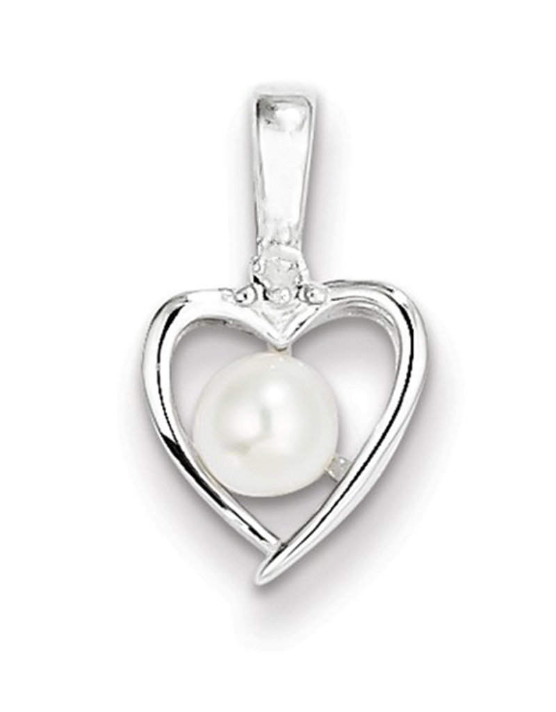 Sterling Silver Heart Pearl and Diamond Necklace 18" (Chain Included)