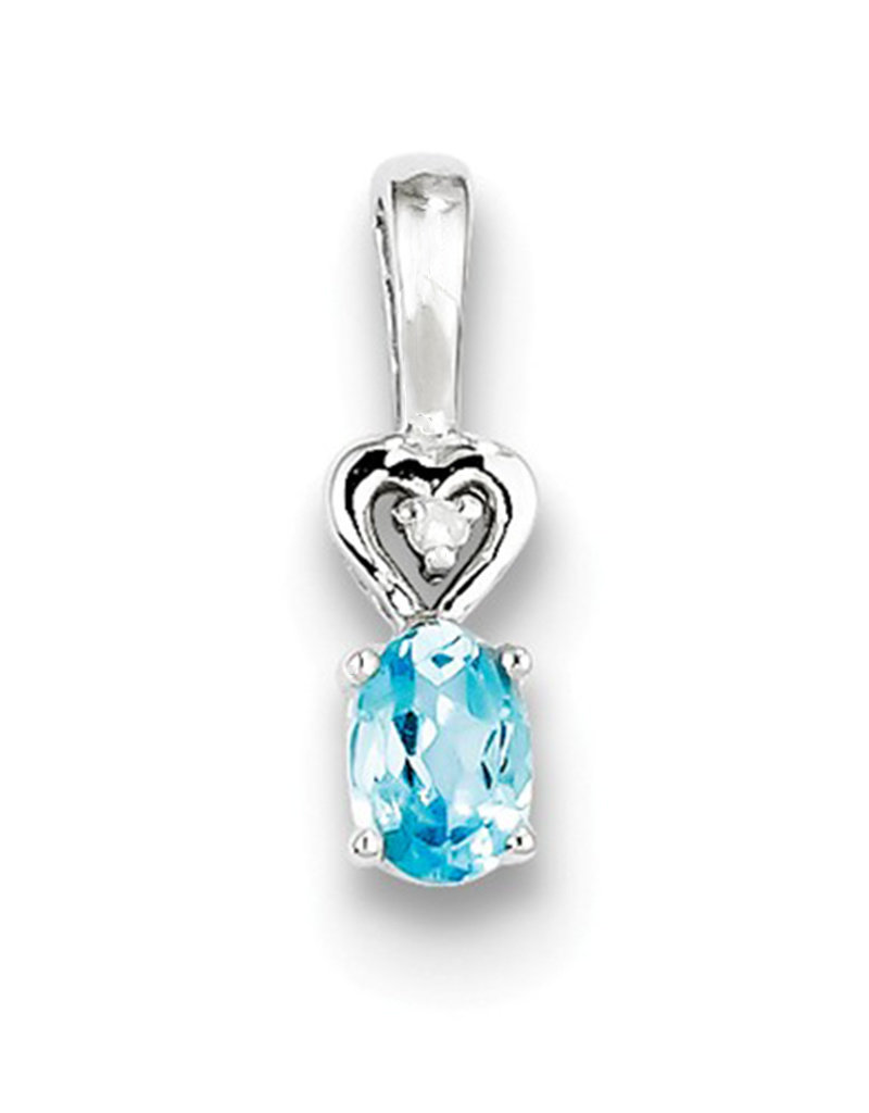 Sterling Silver Oval Blue Topaz and Diamond Necklace 18" (Includes Chain)