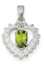 Sterling Silver Cubic Zirconia Heart with Peridot Pendant 16mm
