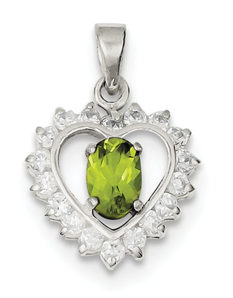 Sterling Silver Cubic Zirconia Heart with Peridot Pendant 16mm