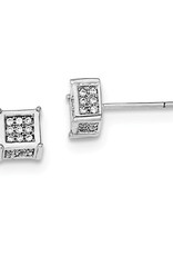 Sterling Silver Square Pave Cubic Zirconia Stud Earrings 5mm