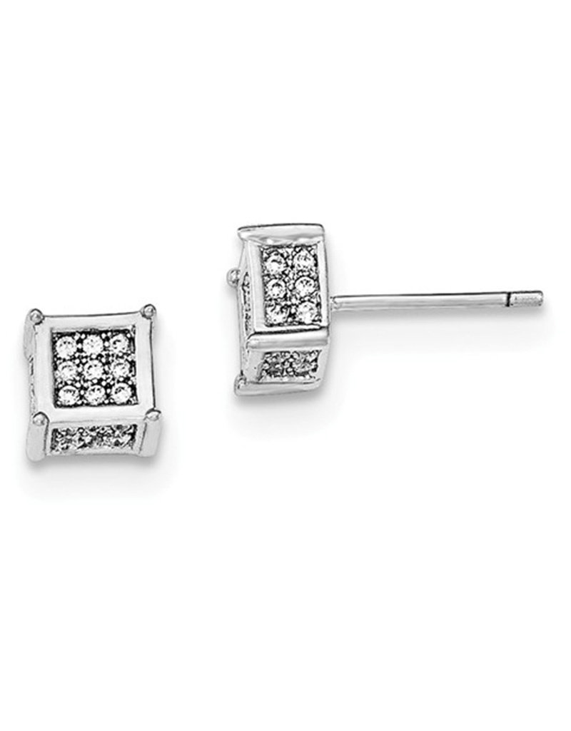 Sterling Silver Square Pave Cubic Zirconia Stud Earrings 5mm