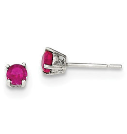 Round Red CZ Stud Earrings 4mm