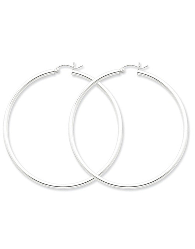Sterling Silver 2.5mm Wide Hoop Earrings 60mm