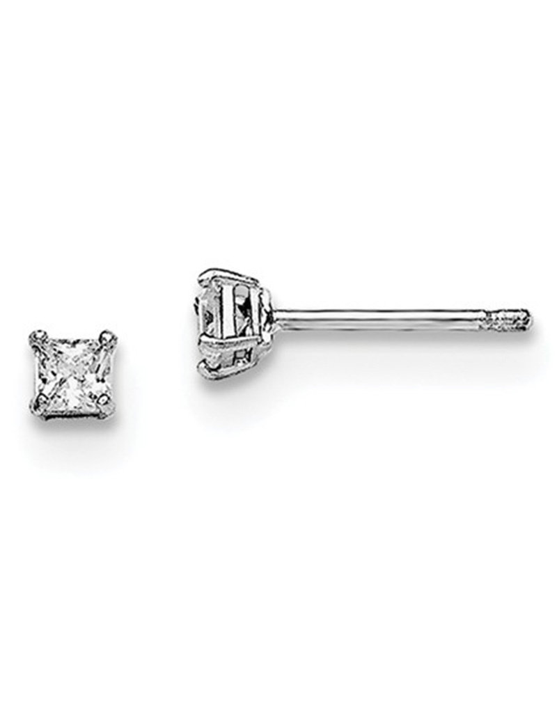 Sterling Silver Square Cubic Zirconia Stud Earrings 3mm