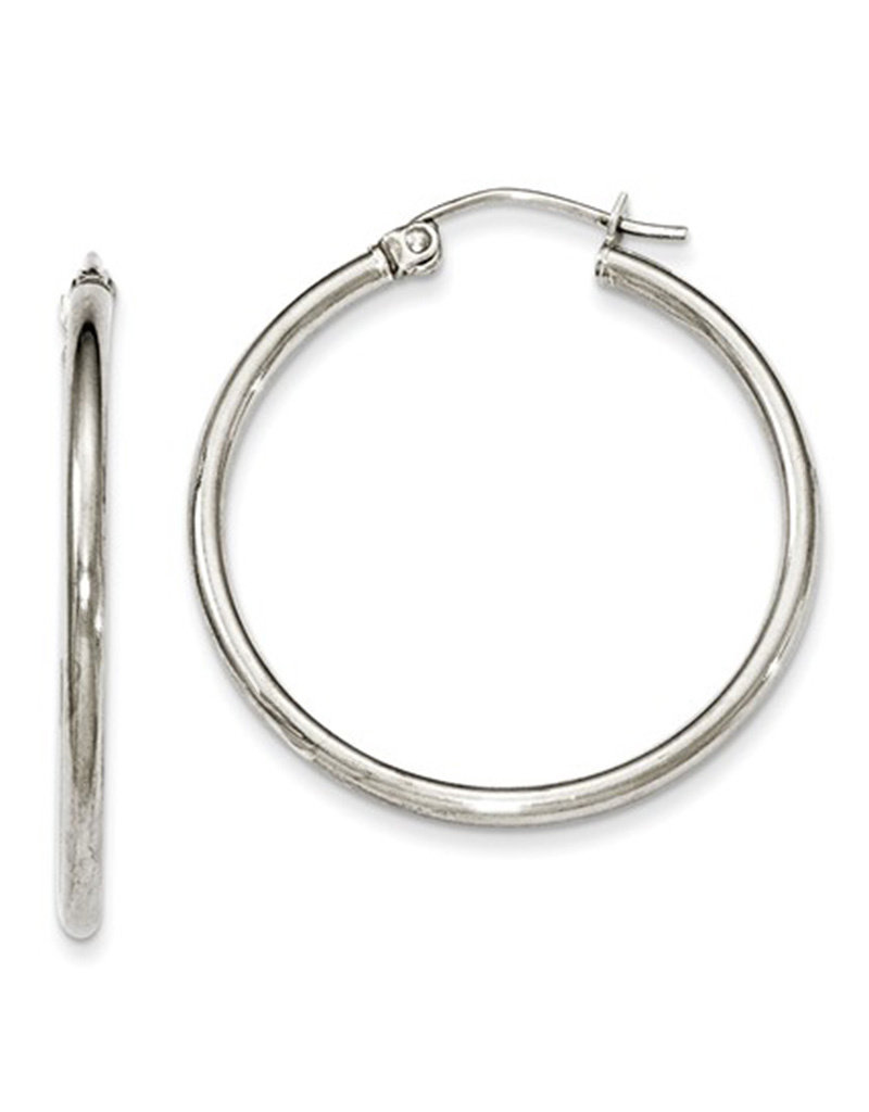 Sterling Silver 2mm Wide Hoop Earrings 30mm