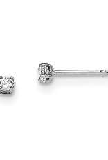 Sterling Silver Round Cubic Zirconia Stud Earrings 3mm