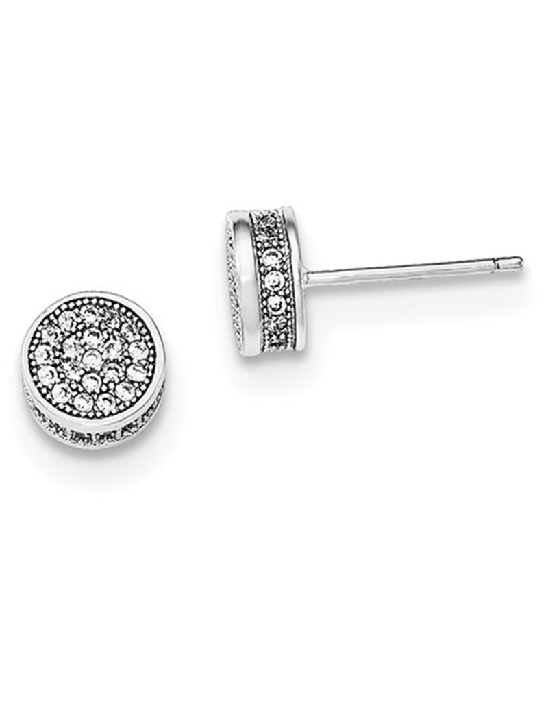 7mm Round Pave CZ Stud Earrings