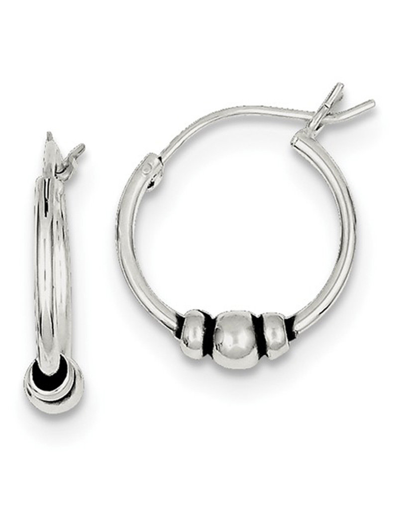 Sterling Silver 3-Bead Hoop Earrings 18mm
