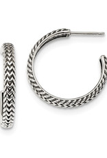Sterling Silver 3/4 Hoop Zig Zag Post Earrings 24mm