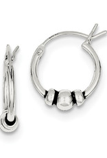 Sterling Silver 3-Bead Hoop Earrings 14mm