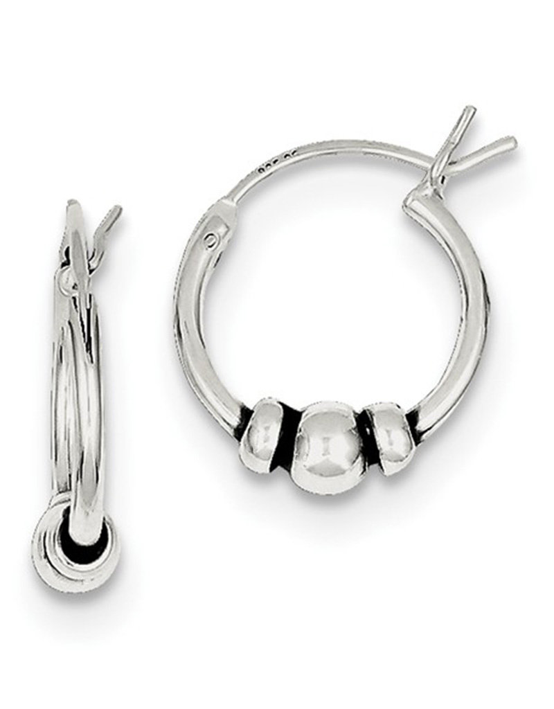 Sterling Silver 3-Bead Hoop Earrings 14mm