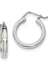 Sterling Silver White Synthetic Opal Hoop Earrings 19mm