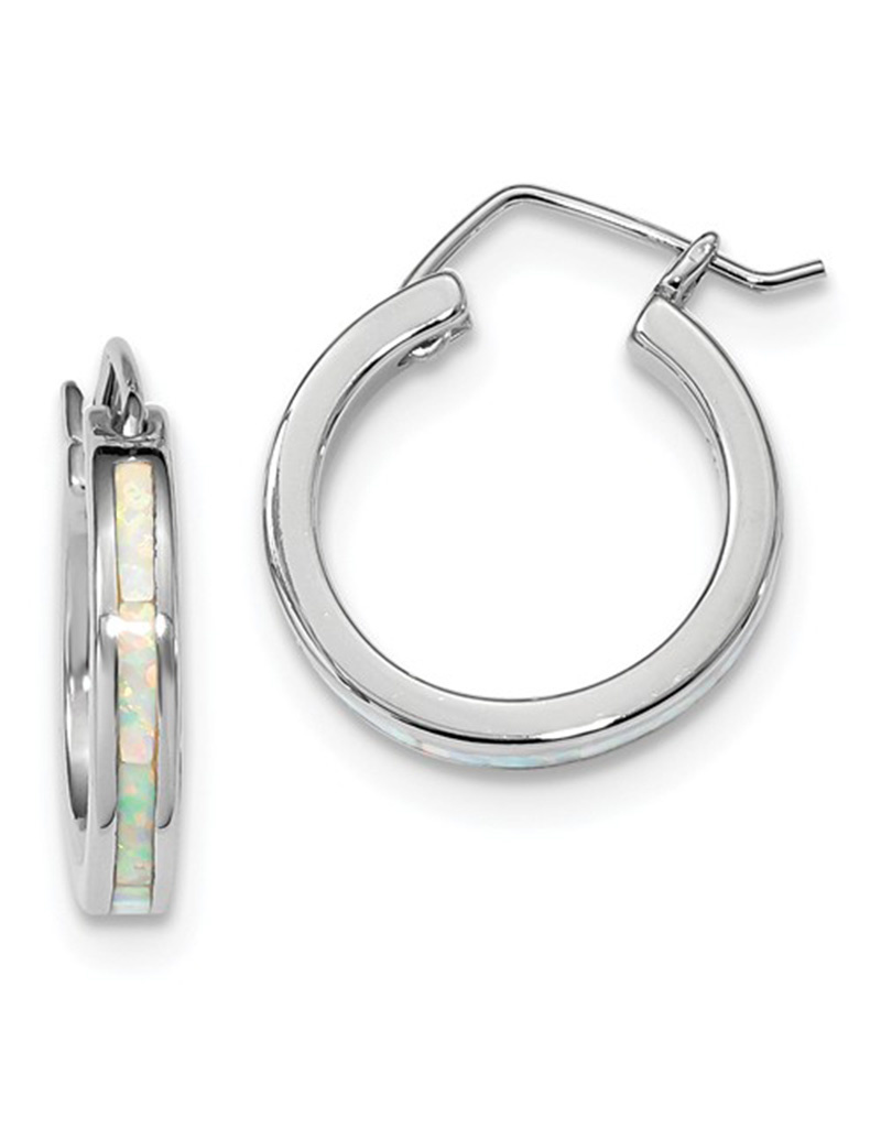 Sterling Silver White Synthetic Opal Hoop Earrings 19mm Simply Sterling