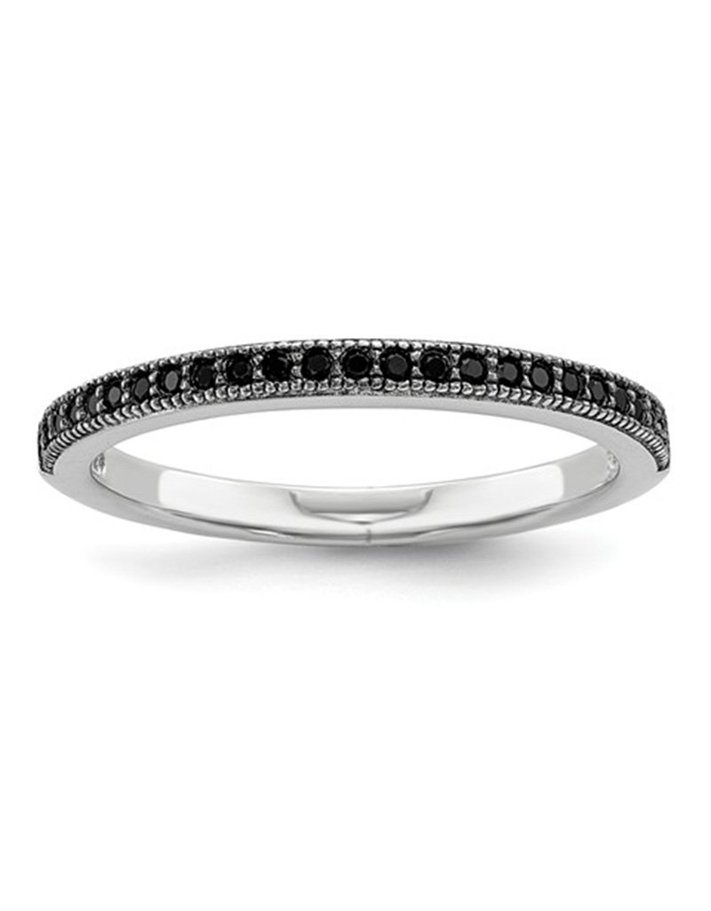 Sterling Silver Black Cubic Zirconia Thin Band Ring