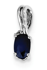 Sterling Silver Oval Sapphire and Diamond Necklace 18" (Includes Chain)