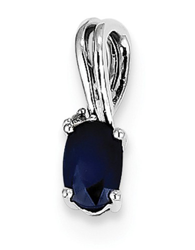 Sterling Silver Oval Sapphire and Diamond Necklace 18" (Includes Chain)