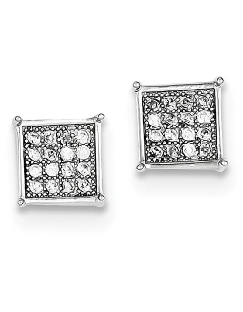 Sterling Silver Square Pave Cubic Zirconia Stud Earrings 8mm