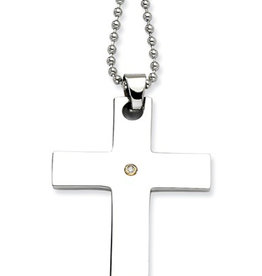 Steel Cross 14k Diamond Necklace 22"