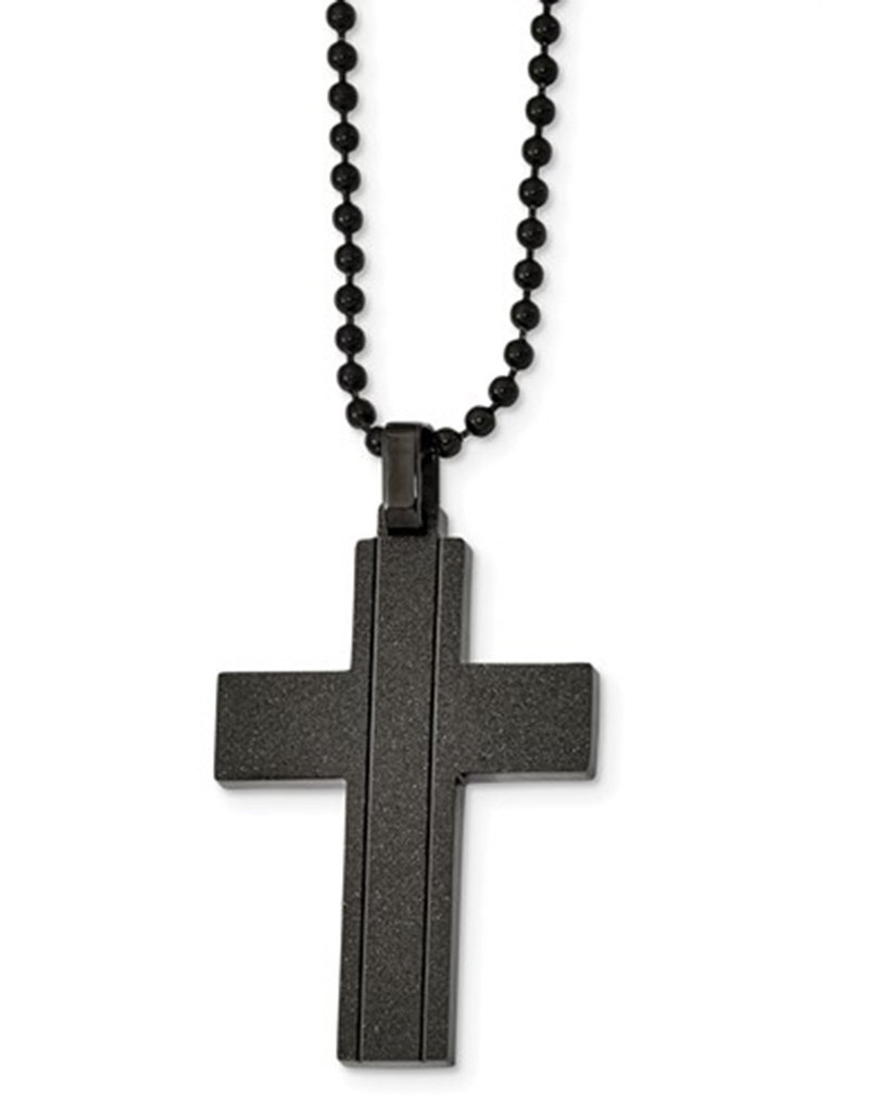 Men's Black Laser Cut Stainless Steel Cross Necklace 22"